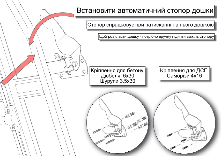 Монтаж гладильной доски Лапочка — Установите автоматический стопор